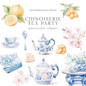 Aquarel Tea Time Clipart - Tea Time Clipart - Aquarel Desserts - Chinoiserie Clipart - Stickers Clipart-Scrapbooking Clipart-Thee Clipart