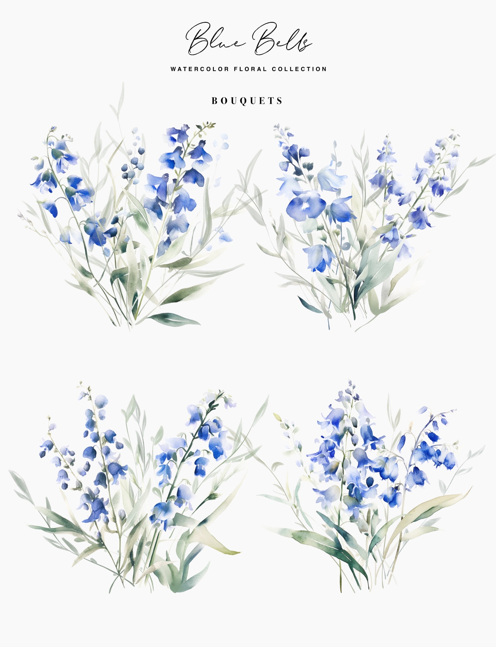 Watercolor Blue Bell Flowers - Blue Bell Flowers - Floral Clipart ...