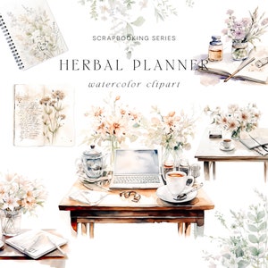 Clipart de planejador de ervas - Clipart de planejador - Clipart de adesivos - Clipart de aquarela de ervas - Mídias sociais - Clipart floral - Clipart de vegetação