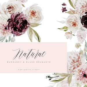 Borgogna e Blush acquerello clipart - Borgogna florals - mazzi di fiori di Borgogna acquerello - Borgogna Wedding Clipart - acquerello