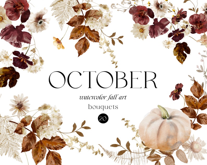 Watercolor Autumn Bouquets - Autumn Flowers - Fall Clipart - Pumpkin ...