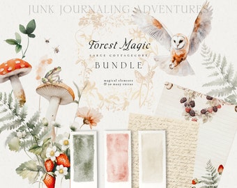Watercolor Forest Magic Clipart - Forest Clipart - Premade Stickers - Mushrooms Clipart - Owl Clipart - Premade Pages Clipart - Watercolor