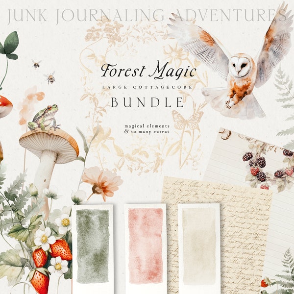 Watercolor Forest Magic Clipart - Forest Clipart - Premade Stickers - Mushrooms Clipart - Owl Clipart - Premade Pages Clipart - Watercolor