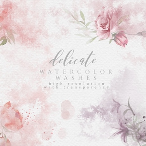 Lavis aquarelle - éclaboussures d'aquarelle - lavis floraux - lavis pivoine - aquarelle DIY - clipart fleurs romantiques - lavis aquarelle rose
