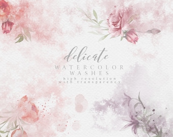 Aquarellwäschen - Aquarell Spritzer - Florale Wäschen - Pfingstrose Wäschen - DIY Aquarell - Romantische Blumen Clipart - Rosa Aquarell waschen