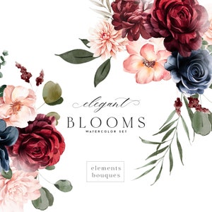 Clipart floral aquarela - Clipart de casamento - Clipart floral elegante - Clipart floral - Clipart pré-fabricado - Clipart aquarela - Buquês florais