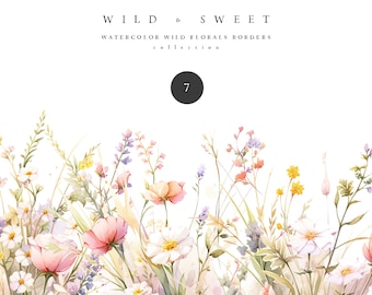 Wild Flowers - Wild Floral Clipart - Floral Clipart - Floral Borders Clipart - Premade Borders - Premade Clipart - Watercolor Clipart