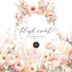 Blush Floral Aquarelle Clipart - Floral Clipart - Blush Fleurs - Aquarelle Clipart - Mariage Clipart - Bordures florales préfabriquées - Fleurs