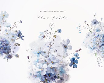 Watercolor Floral Bouquets - Blue Floral Clipart - Bouquets Clipart - Wedding Clipart - Watercolor Clipart -Premade Clipart-Premade Bouquets
