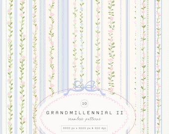 Watercolor Grandmillennial Seamless Patterns - Granny Chic - Seamless Patterns - Grandmillennial Patterns - Floral Patterns - Digital Papers