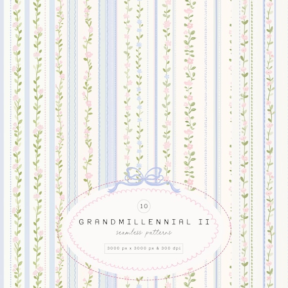 Watercolor Grandmillennial Seamless Patterns - Granny Chic - Seamless Patterns - Grandmillennial Patterns - Floral Patterns - Digital Papers