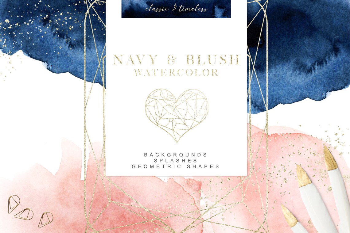 Navy and Blush Watercolor - Blush Watercolor Washes - Navy Watercolor ...