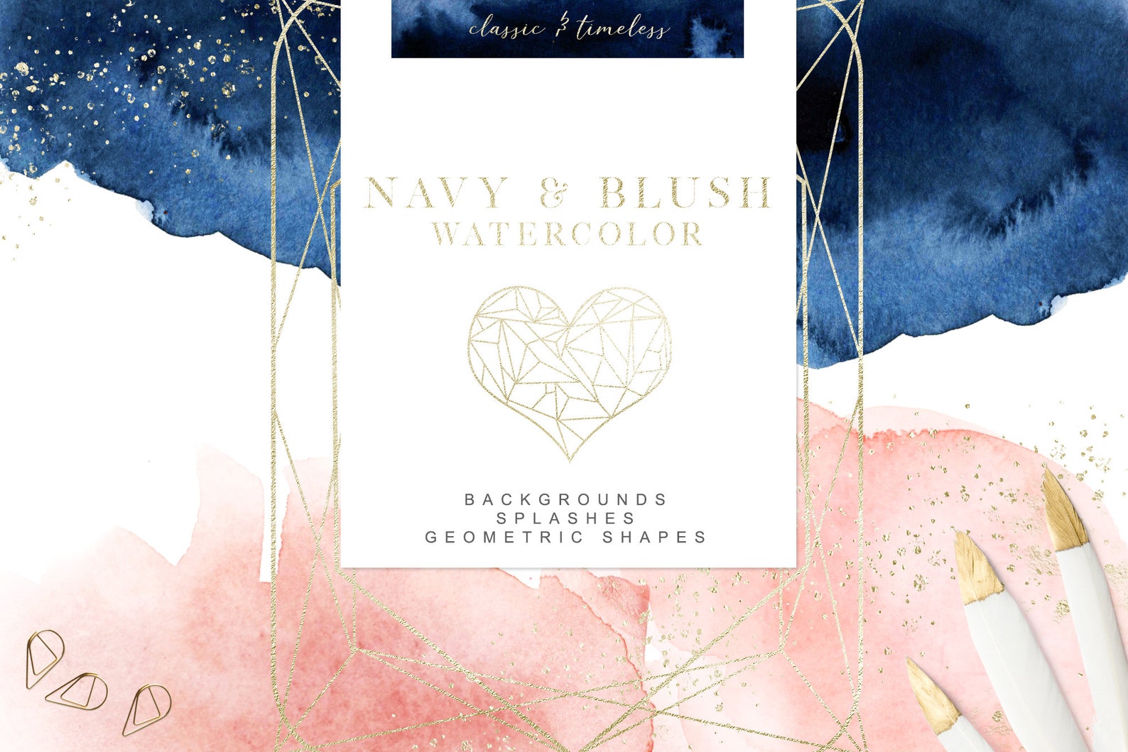Navy and Blush Watercolor - Blush Watercolor Washes - Navy Watercolor ...
