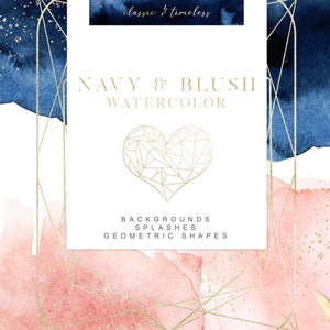 Navy and Blush Watercolor - Blush Watercolor Washes - Navy Watercolor ...