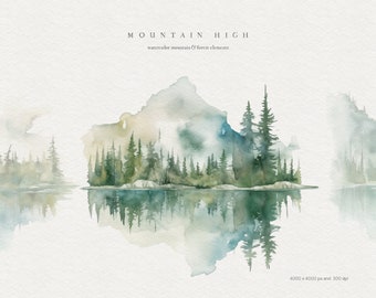 Watercolor Mountain Clipart - Mountains Clipart - Watercolor Clipart - Forest Clipart - Mountain Landscapes - Mountains - Watercolor Forest