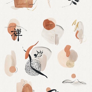 May include: A set of 12 abstract watercolor designs in shades of brown, beige, and black. The designs feature organic shapes, lines, and textures. The word "PREMADE" is written in black at the top of the image.