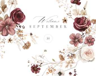 Blumen Aquarell Clipart - Herbst Blumen Clipart - Floral Clipart - Hochzeit Clipart - Aquarell Clipart - Vorgefertigte Clipart - Herbstblumen