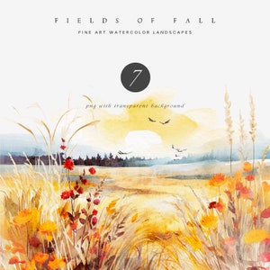 Automne aquarelle Clipart - automne aquarelle champs - paysages d’automne - aquarelle paysages - aquarelle Clipart - automne Clipart - automne
