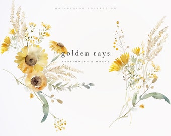 Sunflowers Clipart - Watercolor Sunflowers - Wheat Sunflowers Clipart - Summer Clipart - Sunflowers - Premade Clipart - Watercolor Clipart