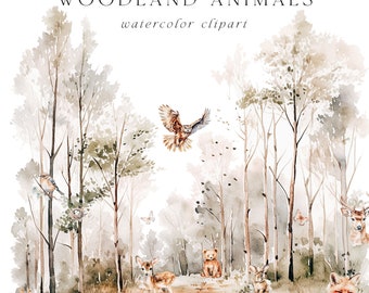 Watercolor Woodland Animals - Woodland Animals Clipart - Stickers Clipart - Nursery Clipart - Scrapbooking Clipart - Watercolor Clipart