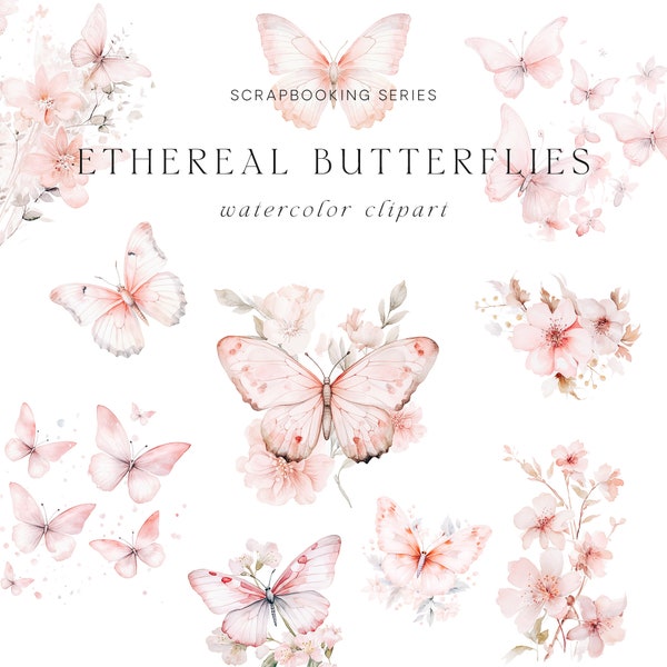 Watercolor Butterflies Clipart - Stickers Clipart - Watercolor Clipart - Watercolor Floral Clipart - Wedding Clipart - Butterflies Clipart