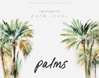 Tropical Watercolor Palm Trees - Tropical Clipart - Palm Trees  - Palm Trees Clipart -Premade  Palm Trees-Premade Clipart-Watercolor Clipart