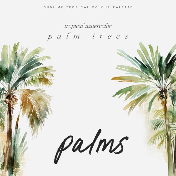 Tropical Watercolor Palm Trees - Tropical Clipart - Palm Trees  - Palm Trees Clipart -Premade  Palm Trees-Premade Clipart-Watercolor Clipart