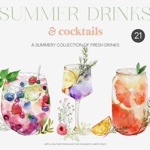 Aquarel Cocktail Clipart - Aquarel Zomerdrankjes - Zomer Clipart - Aquarel Zomer - Drankjes Clipart - Fruitdrankjes - Perzik