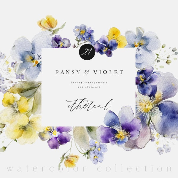 Floral Watercolor Clipart -Violet Flowers Clipart - Violet Watercolor - Spring Clipart - Premade Floral Clipart -Watercolor Clipart-Bouquets