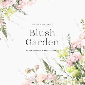 Clipart aquarelle jardin fard à joues - Clipart floral aquarelle - Clipart floral - Clipart mariage - bordures premade florales - Clipart premade