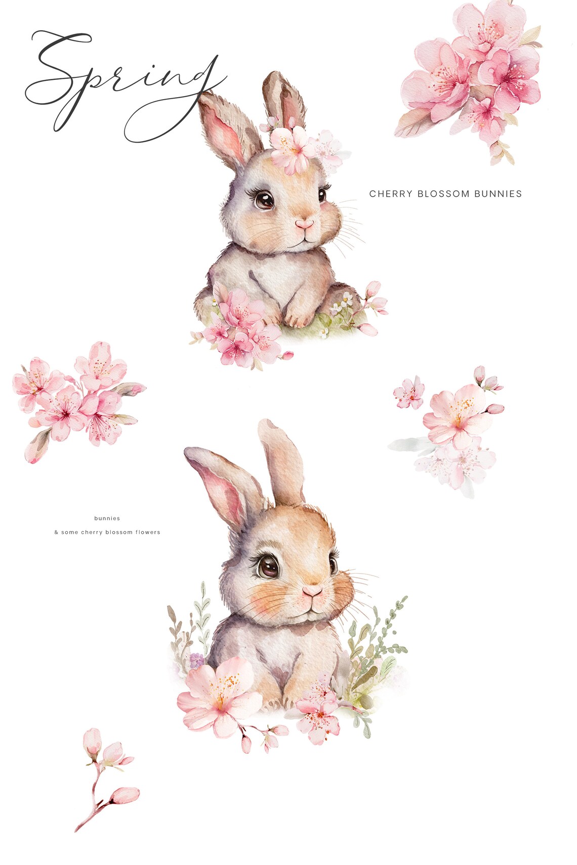 Watercolor Bunnies Clipart - Nursery Spring Clipart - Children - Cherry ...