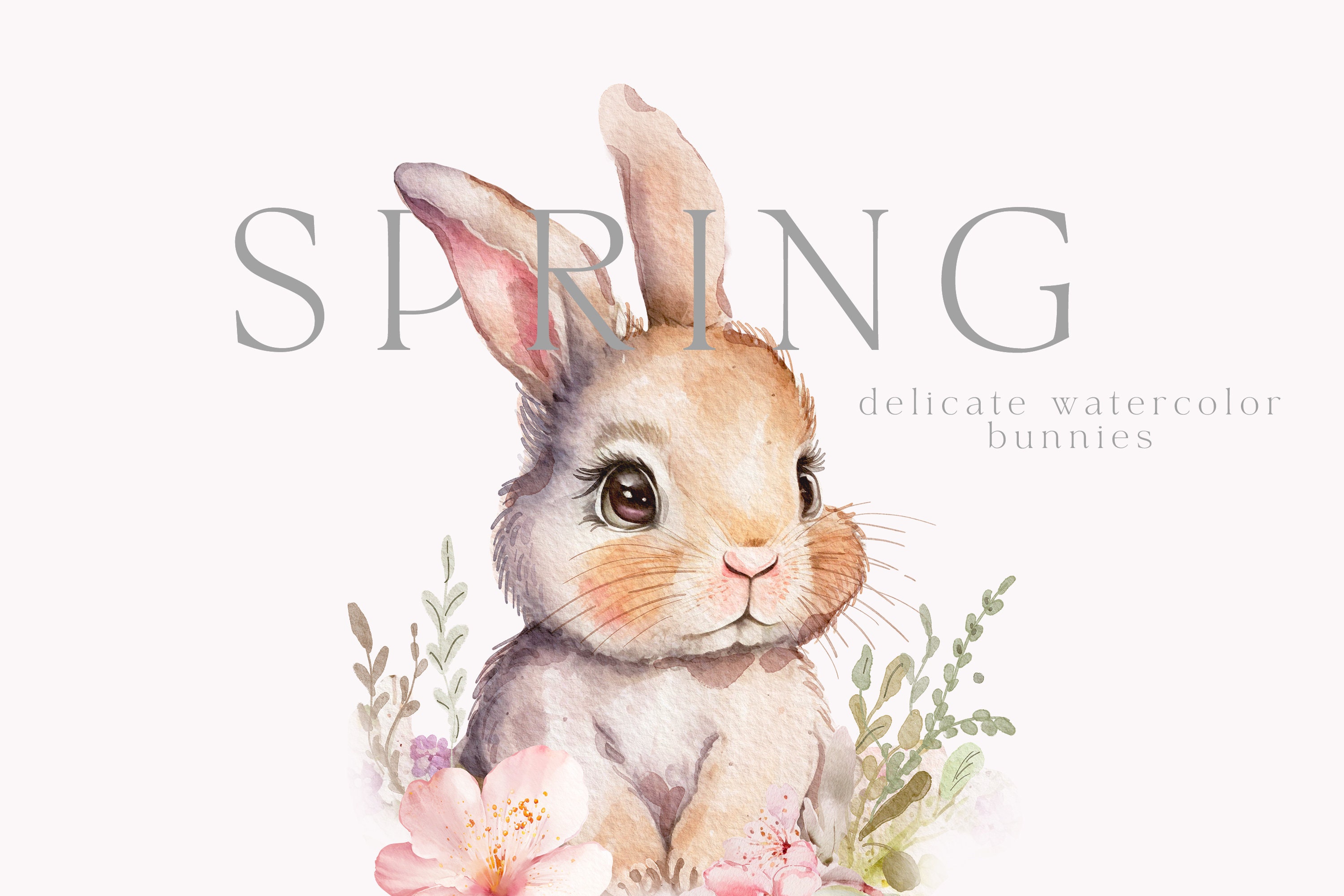 Watercolor Bunnies Clipart - Nursery Spring Clipart - Children - Cherry ...