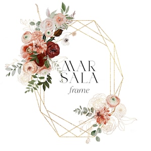 Aquarelle Cadre Floral - Marsala Bourgogne Blush Frame - Fleurs d’Automne-Clipart d’Automne-Clipart d’Automne-Cadre De Blush Bourgogne-Clipart Floral