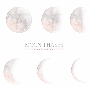 Phases de lune à l'aquarelle peintes à la main - Blush Moons - Lunes aquarelles - Croissant Lune - Clipart De lune - Phases de la Lune Clipart