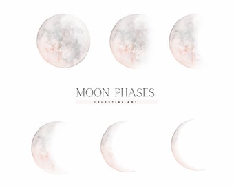 Handpainted Watercolor Moon Phases - Blush Moons - Watercolor Moons - Crescent Moon - Moon clipart - Waxing Moon - Moon Phases Clipart