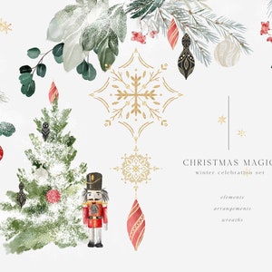 Christmas Watercolor Clipart - Winter Clipart - Watercolor Christmas - Winter Set - Watercolor Winter - Christmas Tree - Christmas Branch