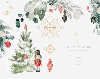Christmas Watercolor Clipart - Winter Clipart - Watercolor Christmas - Winter Set - Watercolor Winter - Christmas Tree - Christmas Branch