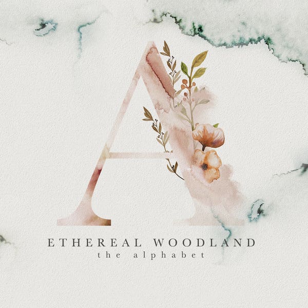 Woodland Alphabet - Watercolor Alphabet - Watercolor Letters - Rustic Clipart - Rustic Florals - Rustic Watercolor - Logo Design