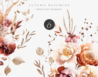 Floral Watercolor Bouquets - Floral Clipart - Watercolor Clipart - Wedding Clipart - Premade Clipart - Autumn Floral Bouquets - Fall Clipart