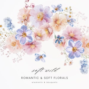 Ensemble de cliparts sauvages doux - Clipart floral - Fleurs aquarelles - Clipart floral sauvage - Fleurs sauvages - Clipart de mariage - Clipart préfabriqué