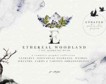 Woodland Clipart - Forest Clipart - Forest Animals - Watercolor Woodland - Ethereal Woodland - Watercolor Alphabet - Watercolor Letters