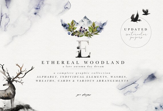 Woodland Clipart - Forest Clipart - Forest Animals - Watercolor Woodland - Ethereal Woodland - Watercolor Alphabet - Watercolor Letters