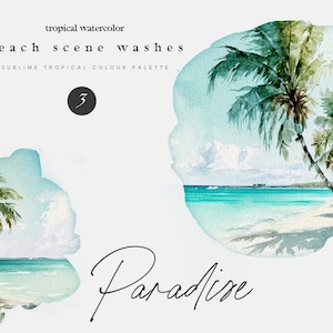Paesaggi di spiaggia tropicale - Clipart tropicale - Clipart acquerello - Clipart premade - Clipart acquerello tropicale premade - Clipart spiaggia