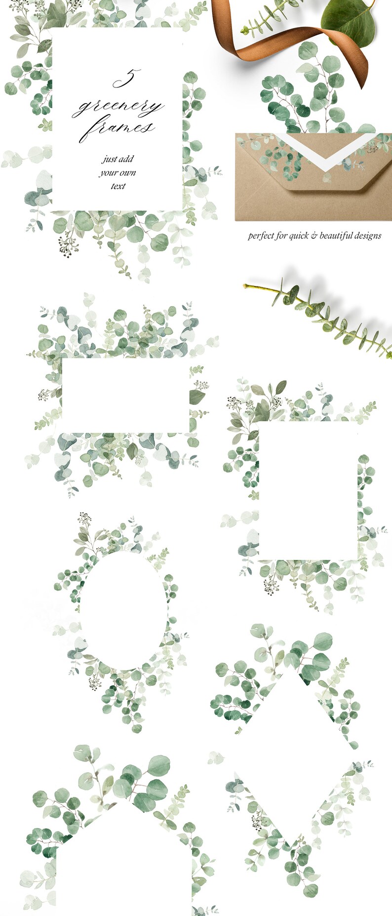 Watercolor Greenery Clipart - Eucalyptus Clipart - Watercolor ...