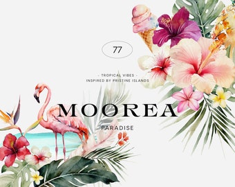Tropical Watercolor Clipart - Summer Clipart - Tropical Clipart - Tropical Landscapes Clipart - Watercolor Clipart - Summer Tropical Clipart