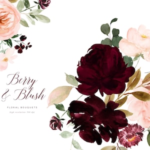 Blush Borgogna Acquerello Clipart Floreale - Elegante Clipart Floreale - Clipart Matrimonio - Clipart Floreale Dipinta a Mano - Acquerello Dipinto a Mano