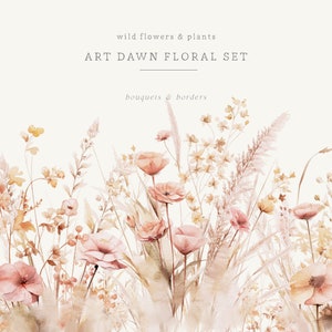 Wild Flowers - Wild Floral Clipart - Dried Plants Clipart - Autumn Clipart - Premade Borders - Premade Clipart - Watercolor Clipart -Flowers
