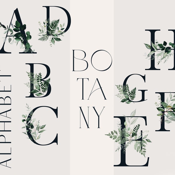 Botanisches Alphabet, Blumenalphabet, Alphabet Clipart, Aquarell Alphabet Clipart, Blumen Clipart, Schriftzug Clipart, Blumen Zahlen Clipart