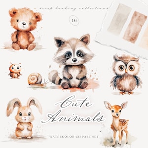 Aquarelles mignons bébés animaux - Clipart chambre d'enfant - mignon bébé animaux Clipart - Clipart Stickers - Clipart scrapbooking - Clipart cartes-animaux
