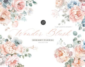 Watercolor Blush Floral Clipart - Wedding Clipart - Peonies Clipart - Roses Clipart - Watercolor Clipart - Floral Clipart - Blush Flowers